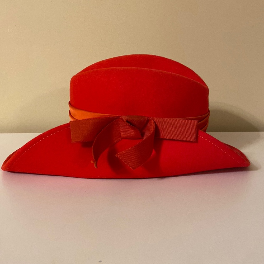 Tangerine felted wool Carmen San Diego hat